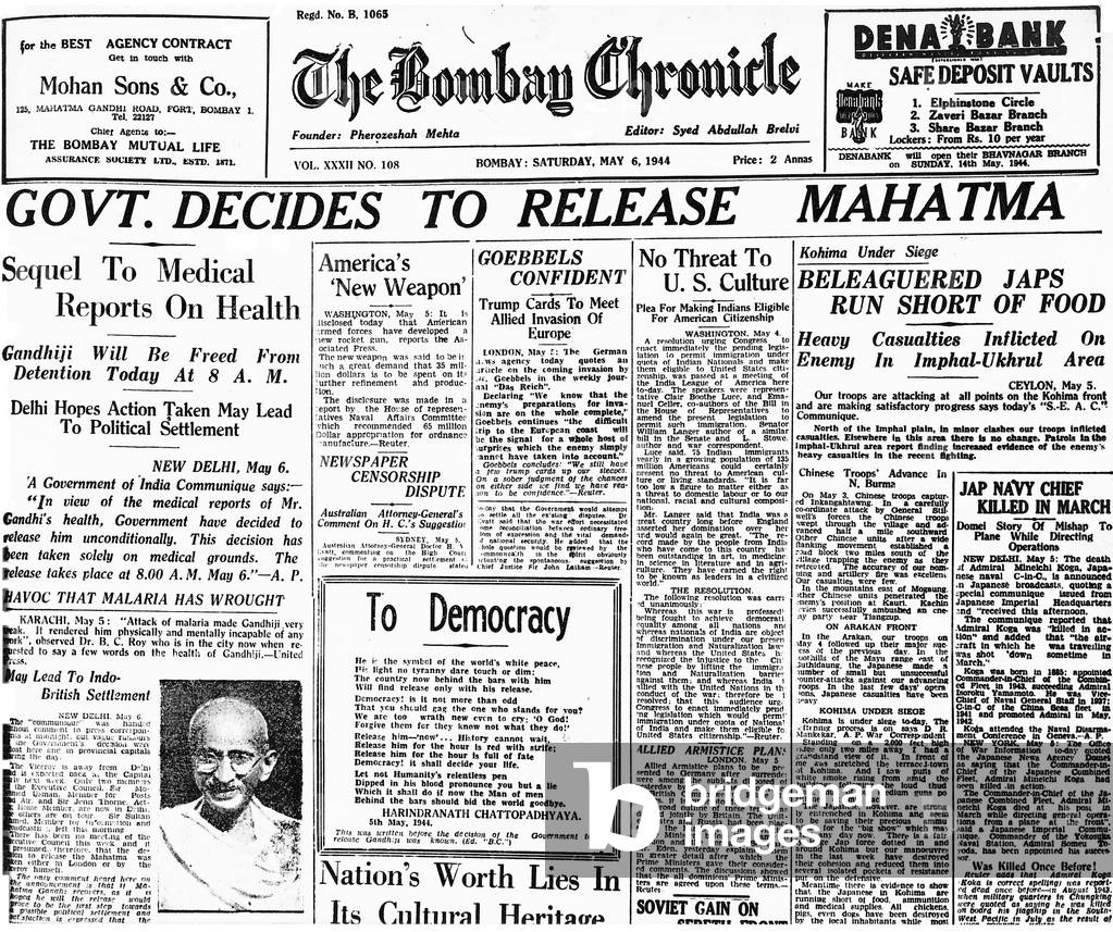 Front page of The Bombay Chronicle, May 6, 1944 (photo)
