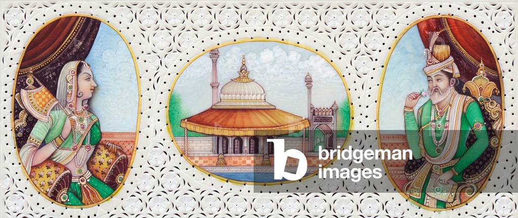 Miniature Painting of Mughal Emperor Humayun with Wife Jhanvi