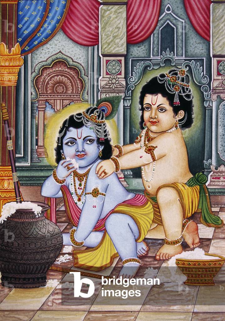 Bal Krishna with Balram Miniature Painting on Paper