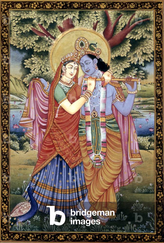 Radha and Krishna Love Scene Miniature Painting on Paper