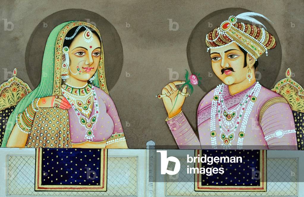 Miniature Painting of Akbar with Jodha Bai India Asia