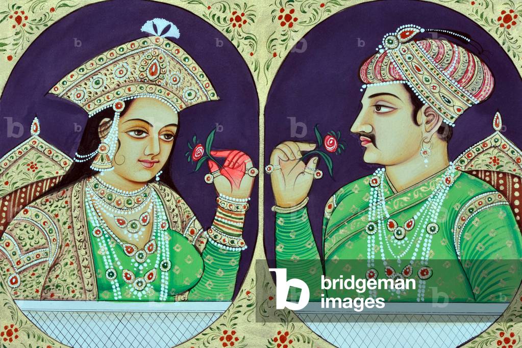 Miniature Painting of Queen Noorjahan with Jahangir India Asia