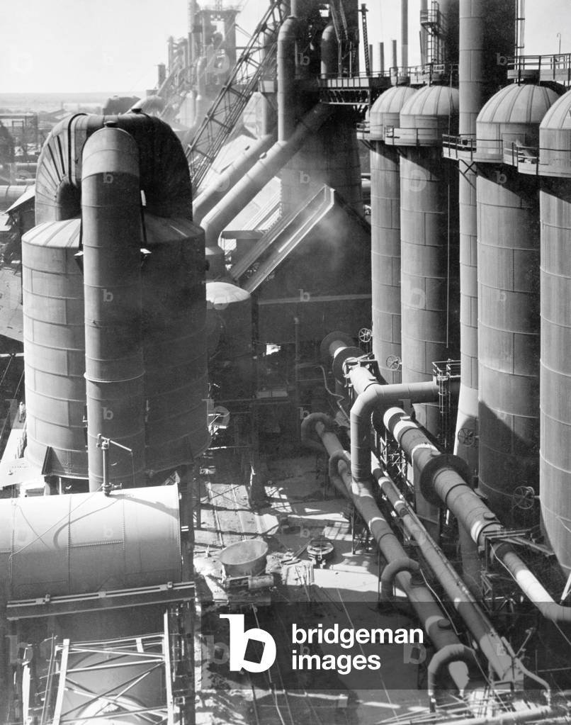 Tata Steel, factory exterior, Tata Nagar, Jamshedpur, Jharkhand, India (b/w photo)