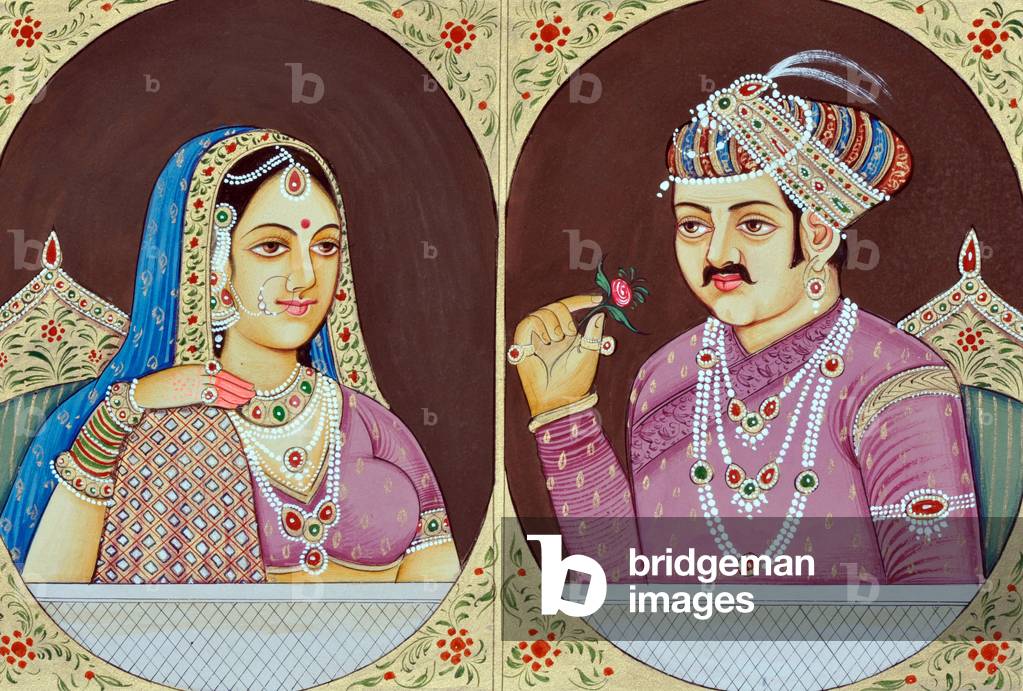 Miniature Painting of Akbar and Jodha Bai India Asia