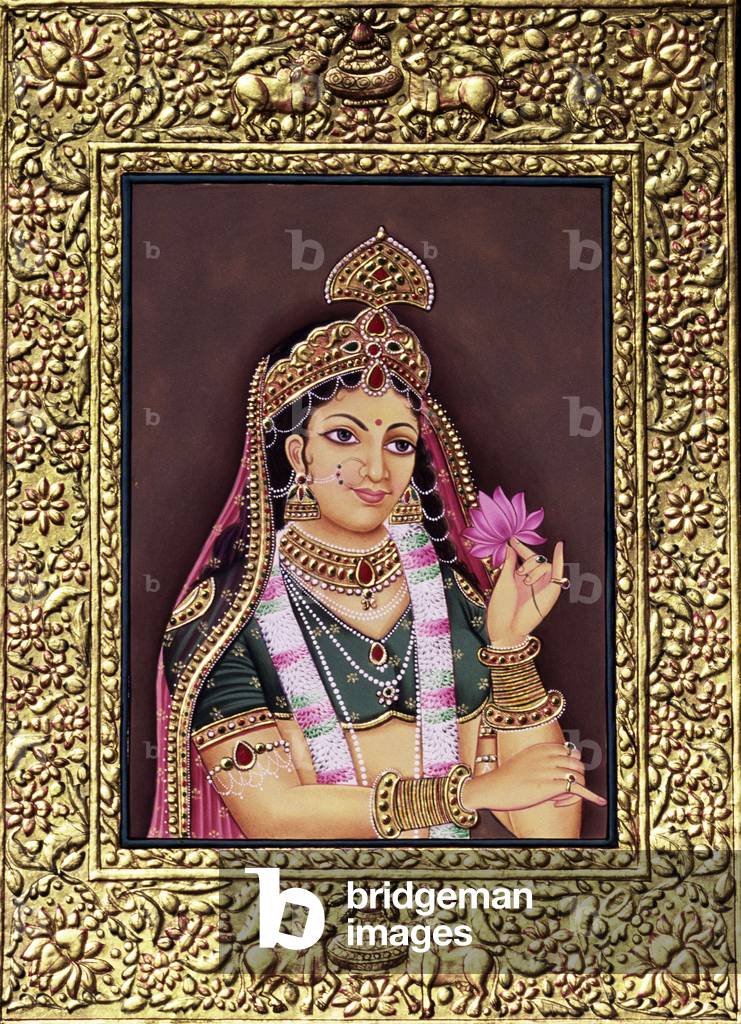 Radha Miniature Painting on Paper with Gold Embossing