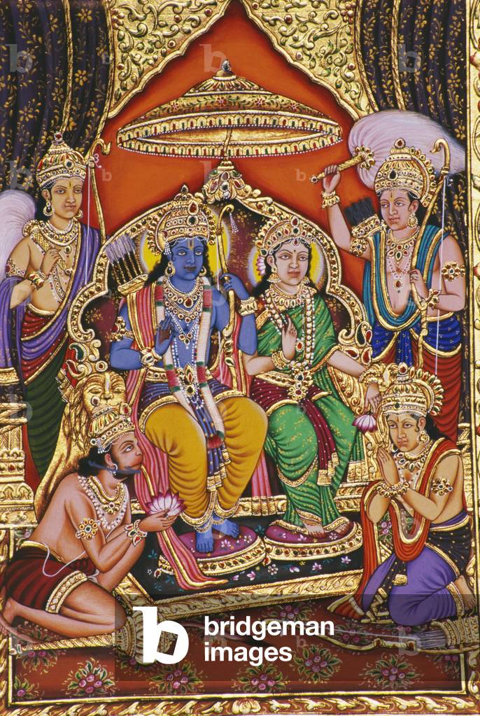 Ram Darbar Miniature Painting on Paper with Embossed