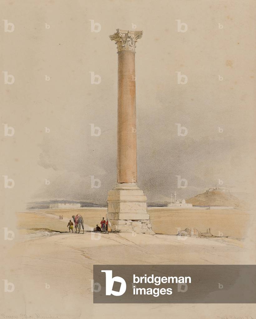 Pompey's Pillar, Alexandria, 19th century (lithograph)