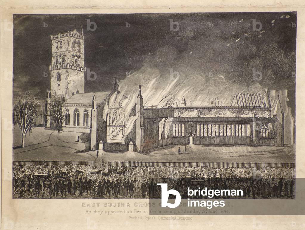 East, South & Cross Churches, Dundee, as they appeared on Fire on Sunday 3rd of Jan 1841, c.1841 (etching)