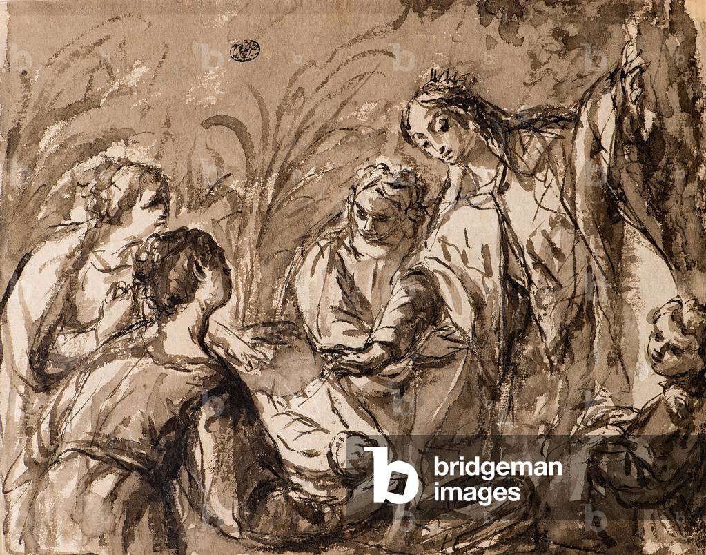 Pharaoh's Daughter Discovering the Infant Moses, The Finding of Moses, 18th century (pen & wash)