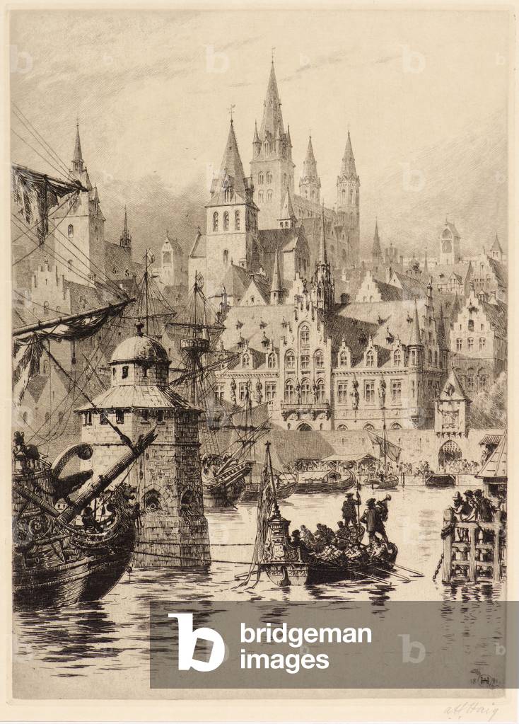 Gothic Towers and River, Cologne, 1891 (etching)