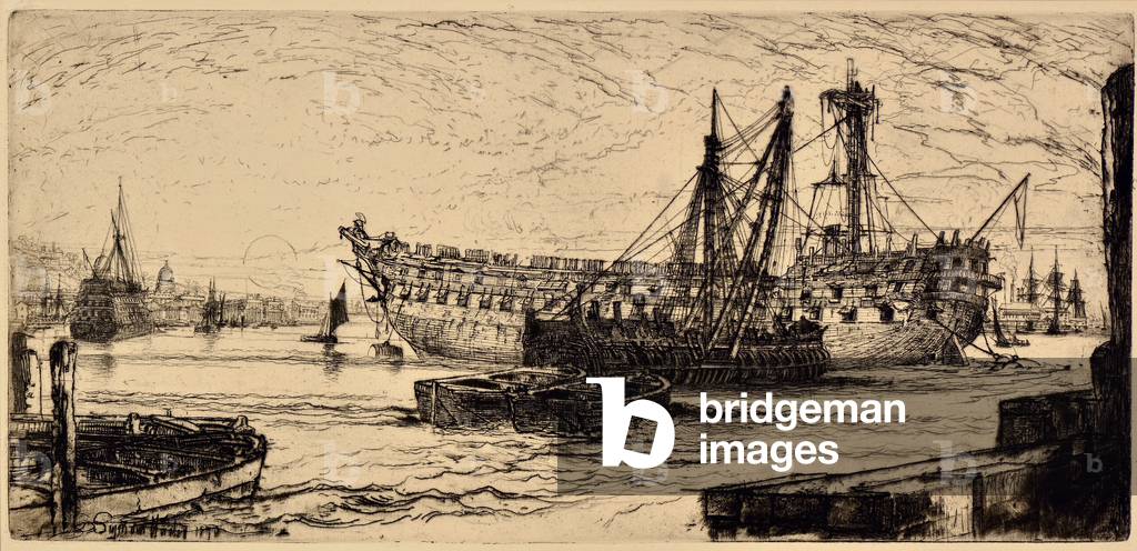 Breaking up the 'Agamemnon', 1870 (etching)