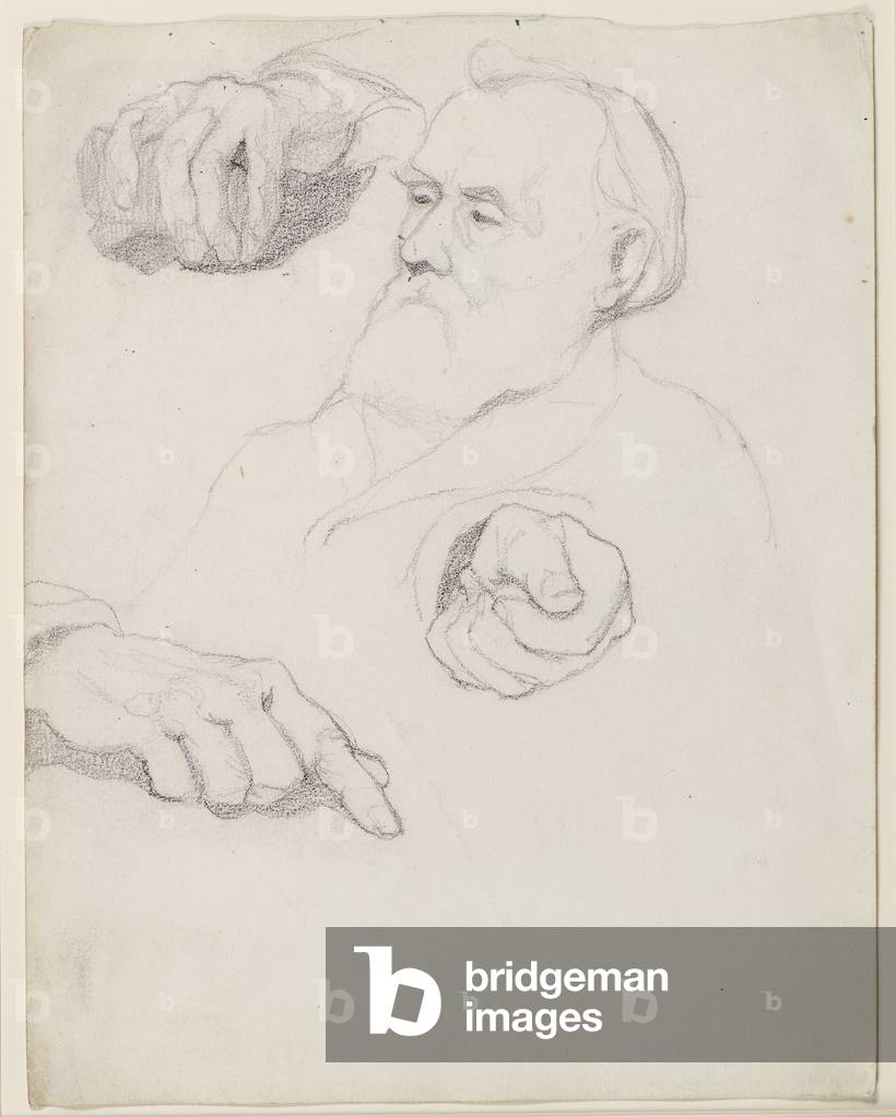 Sheet of Studies [Portrait of an Old Man and Hands], c.1898 (pencil)