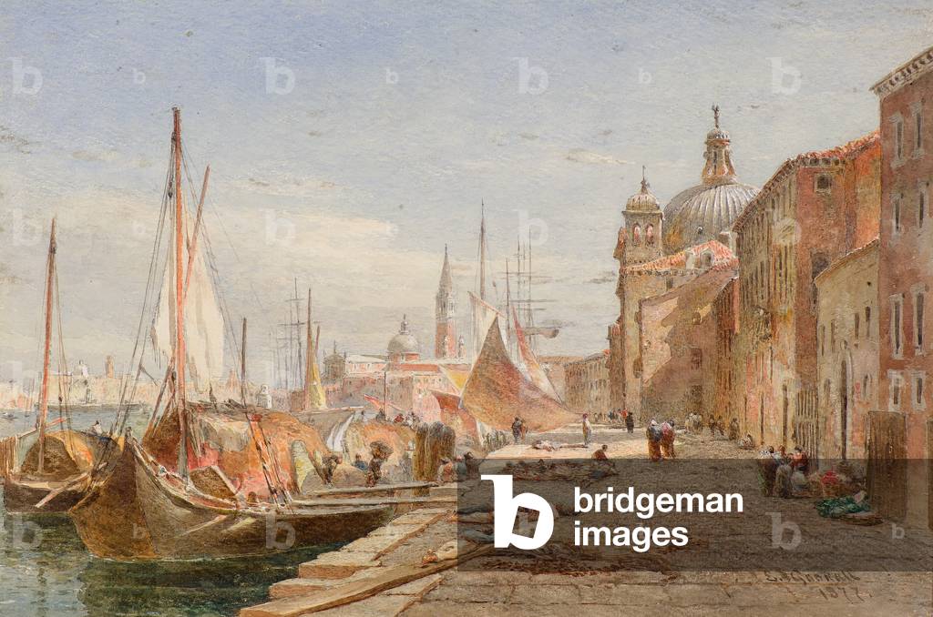 Barges at a Quayside, Venice, 1877 (watercolour)