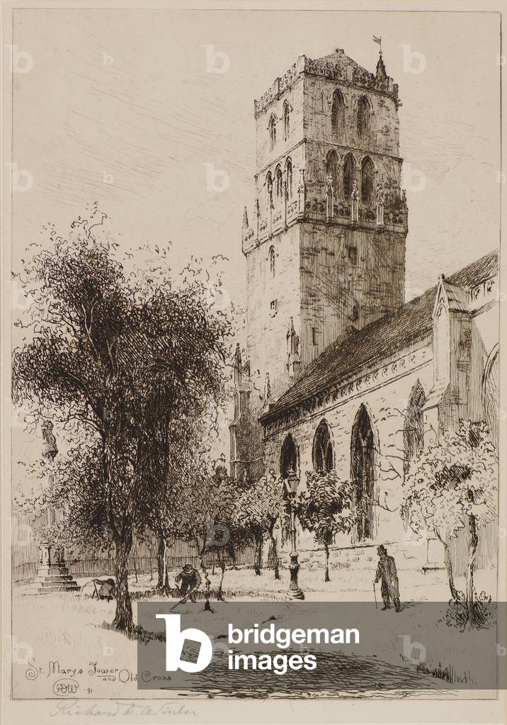 St Mary's Tower and Old Cross, 1891 (etching)
