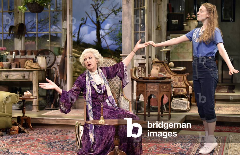 Penelope Keith (left, playing Mrs St Maugham) and Emma Curtis (playing Laurel) in Enid Bagnold's The Chalk Garden, Chichester Festival Theatre, Chichester, Sussex, UK. Wednesday 30 May 2018.