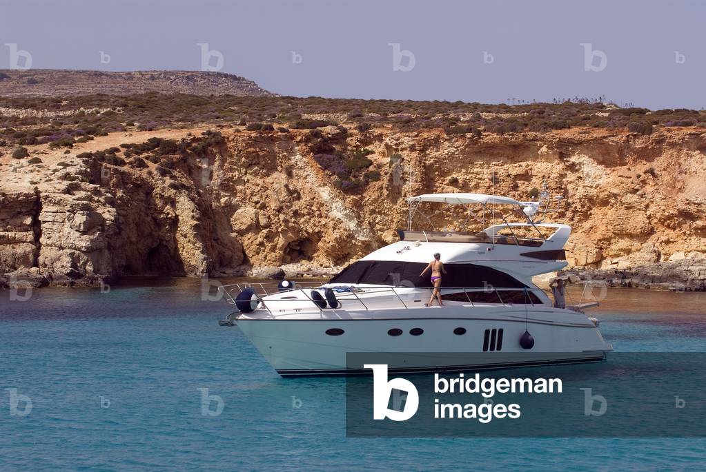 Luxury vessel moored off the Blue Lagoon, Comino, Malta (photo)