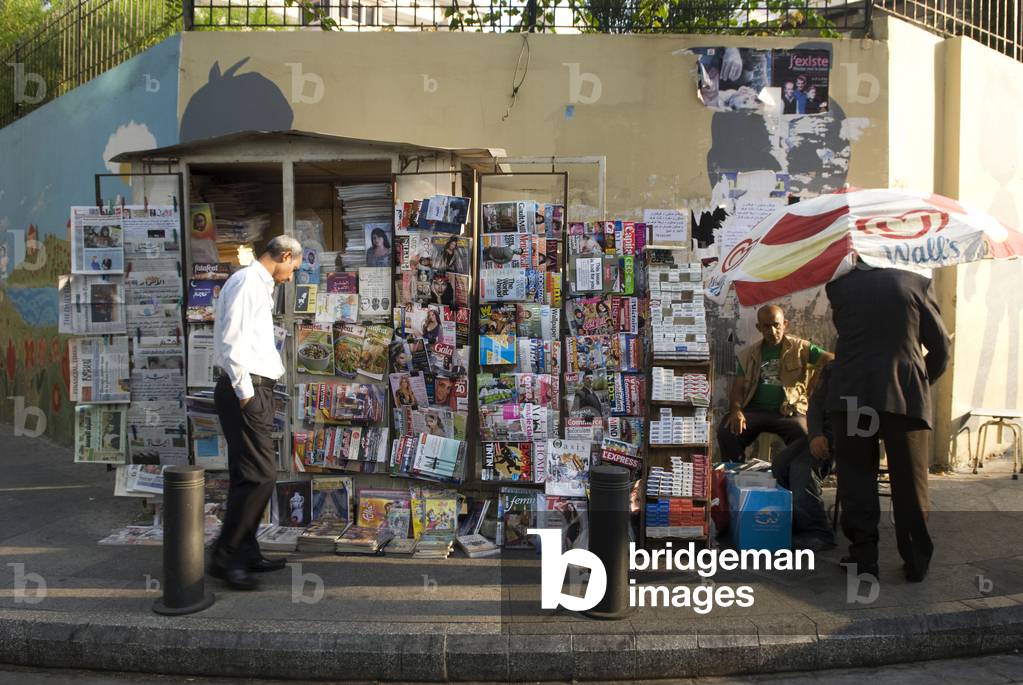 Newspaper and magazine stand, Hamra, west Beirut, Lebanon (photo)