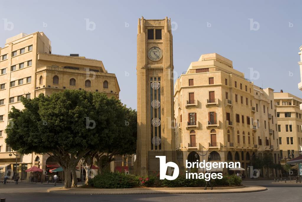 Nejmeh Square (aka Place d'Etoile) and 1930s clock tower dating from the 1930s and gifted to the city by Michel El Abed, Downtown Beirut, Lebanon (photo)