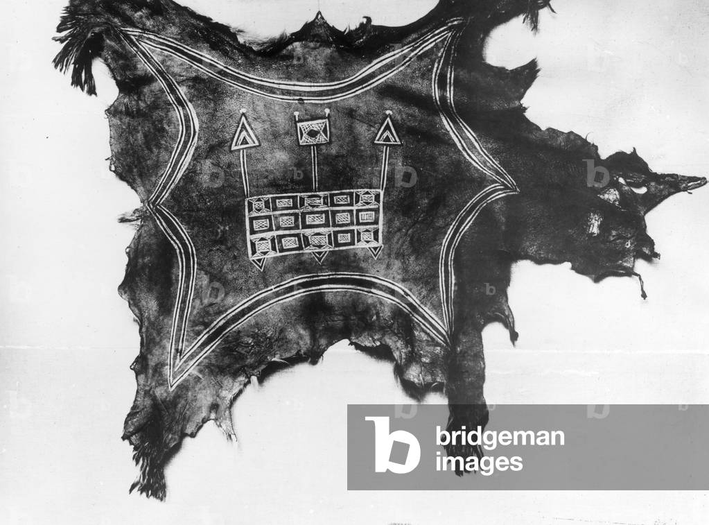 Painted buffalo hide, Ute Indian, c.1888-1910 (b/w photo)