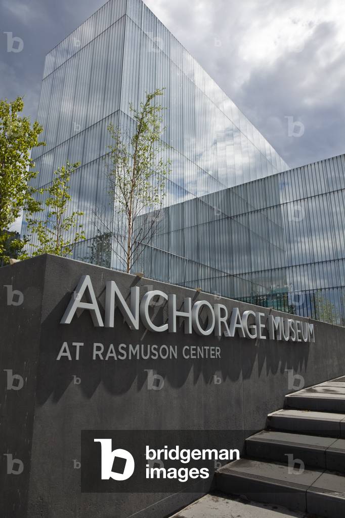 View Of The Anchorage Museum At The Rasmuson Center And Sign, Downtown Anchorage, Southcentral Alaska, Summer (photo)