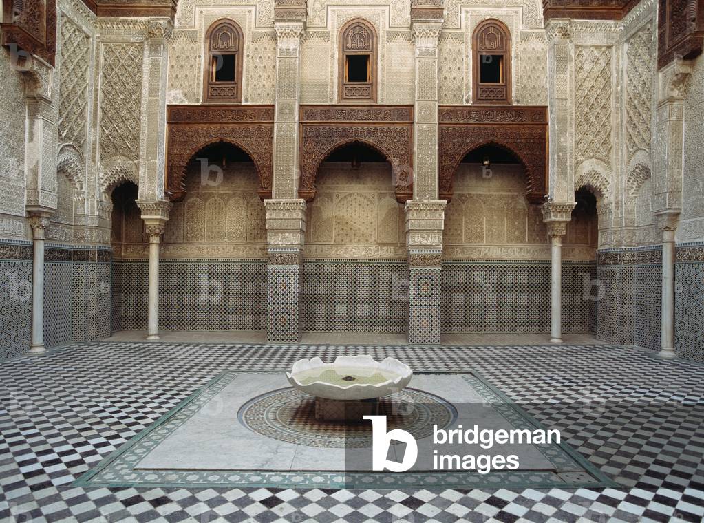 Morocco, Courtyard of Medersa el Attarin in medina of Fez, Fez (photo)