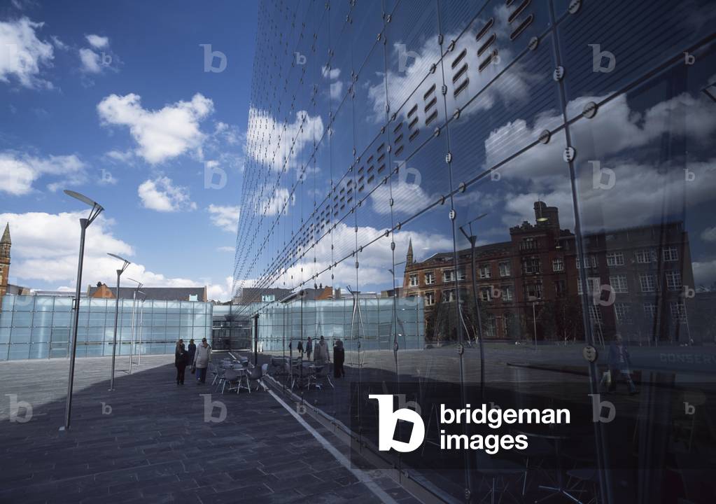 People Walking Past Cafe, Manchester, England, UK (photo)
