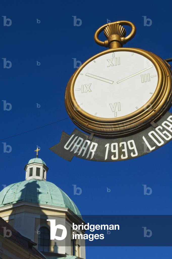 Giant Pocket Watch Shop Sign Outside The Cathedral St Niklas, Ljubljana, Slovenia (photo)