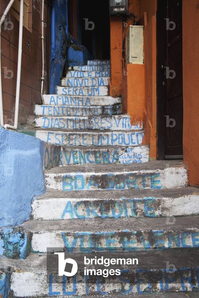 Painted steps in the favelas, Rocinha, Rio de Janeiro, Brazil (photo)