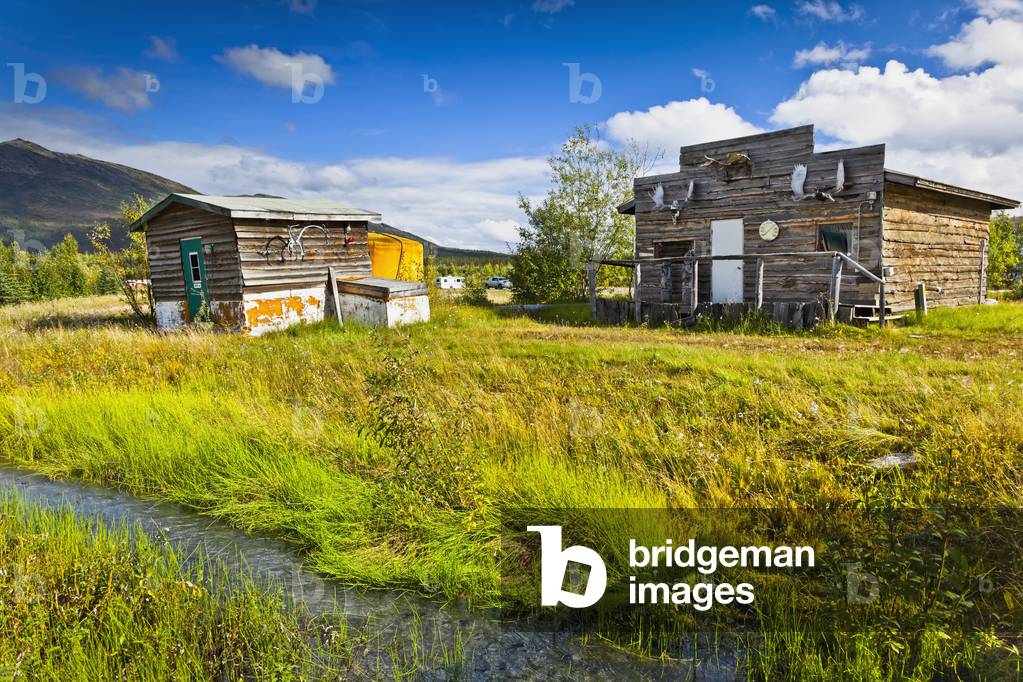 Historic mining cabins at Coldfoot Camp, Coldfoot, milepost 175 on the Dalton Hwy, Arctic Alaska, early fall (photo)