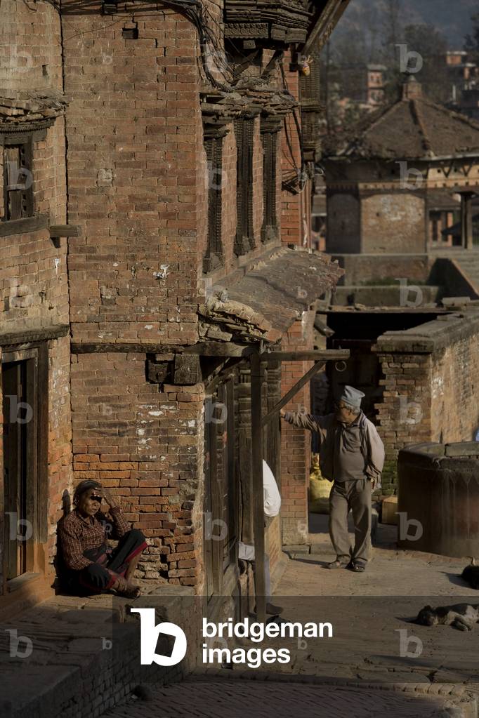 Locals outside Their Houses, Ancient City of Bhaktapur, Nepal (photo)