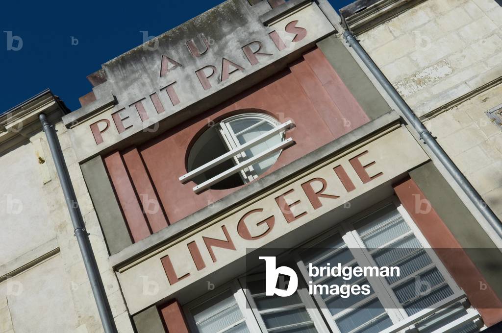 France, Poitou-Charentes, Exterior view of art deco Lingerie shop, La Rochelle (photo)