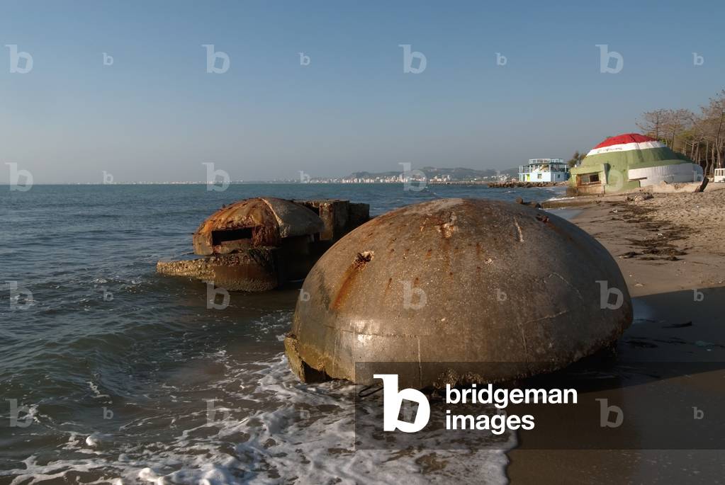 Bunkers on beach near Durres, Albania (photo)
