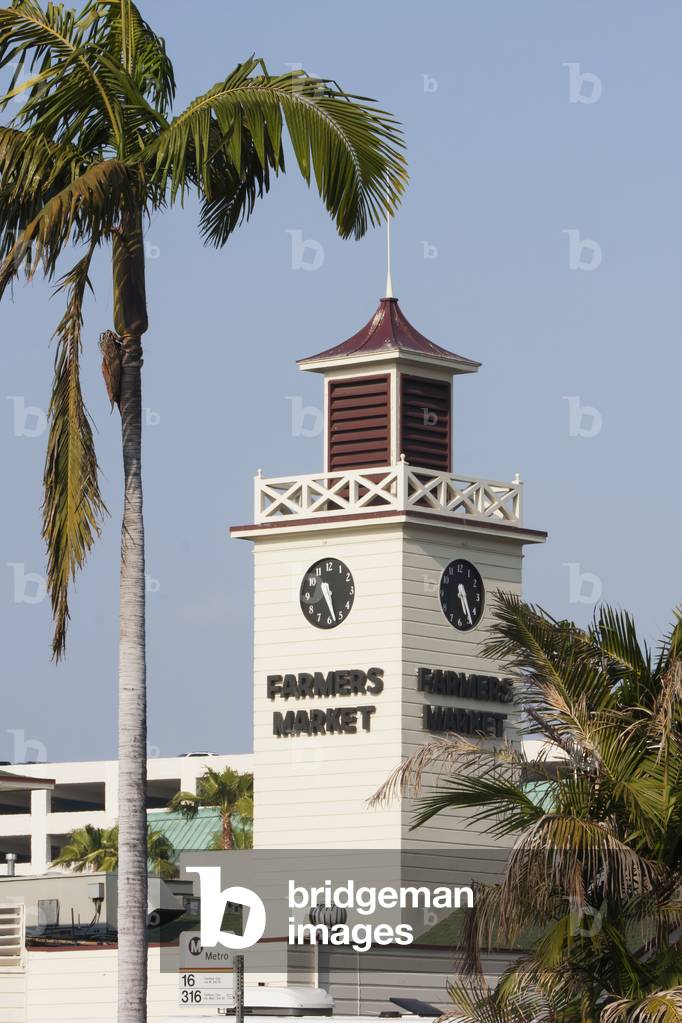 Clock tower on a farmers market building, California, USA (photo)