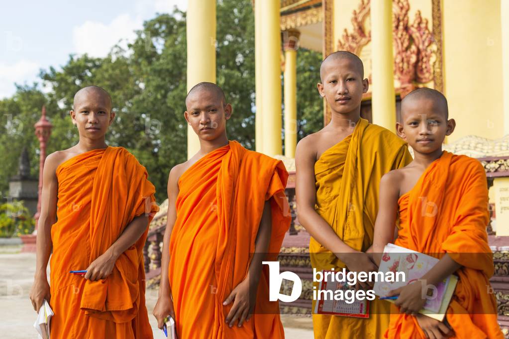 Portrait of young monks outside a small temple near Sihanoukville City, Sihanoukville, Cambodia (photo)