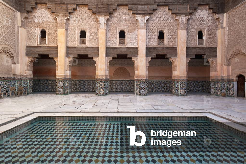 Morocco, Pool in courtyard of Ben Youssef Medersa, Marrakesh (photo)