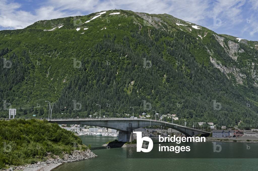 Juneau-Douglas Bridge connects Douglas Island with Juneau, Southeast Alaska, Summer (photo)