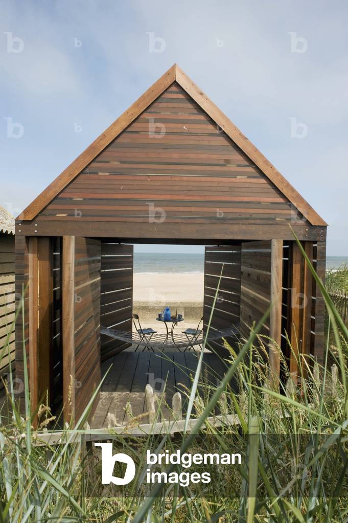 UK, England, Lincolnshire, View of Bathing Beauties Beach Hut, Mablethorpe (photo)