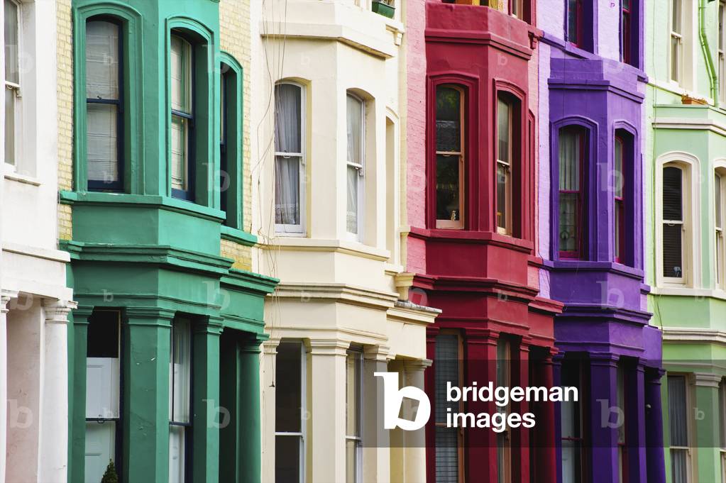 Colourful residential buildings in a row, Notting Hill, London, England, UK  (photo)