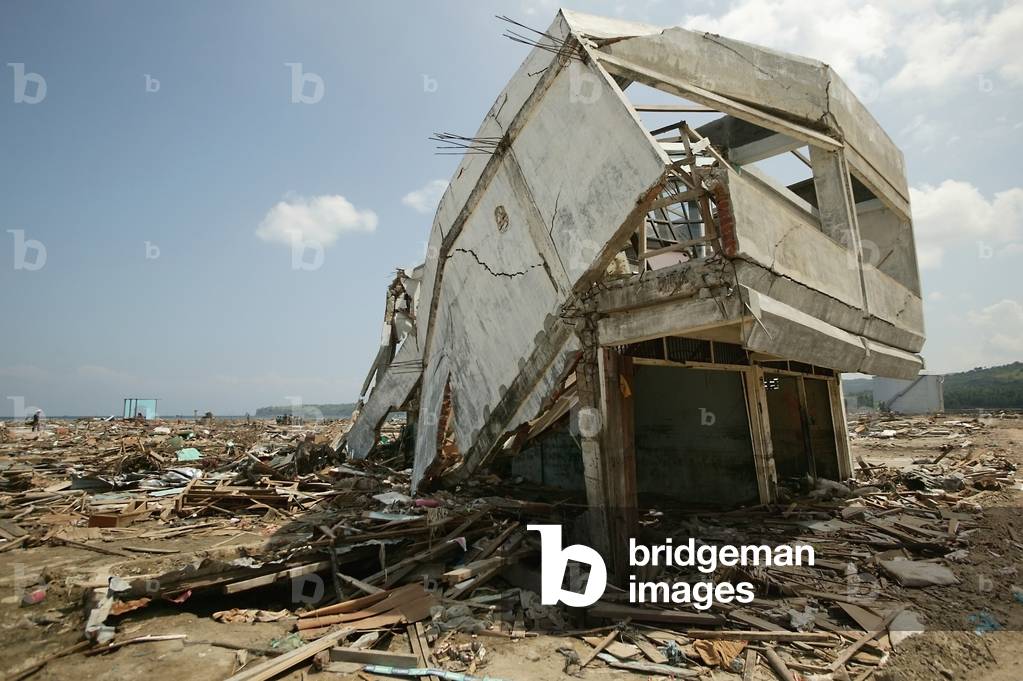 The remains of a townhouse destroyed by the Indian Ocean earthquake and tsunami in 2004, Malahayati, Aceh Province, Indonesia (photo)