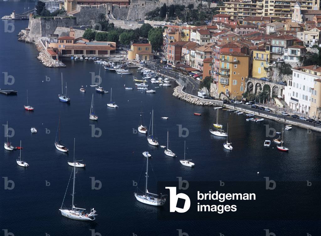 Aerial View of Sailing Boats  and Town, Cote D'Azur, France (photo)