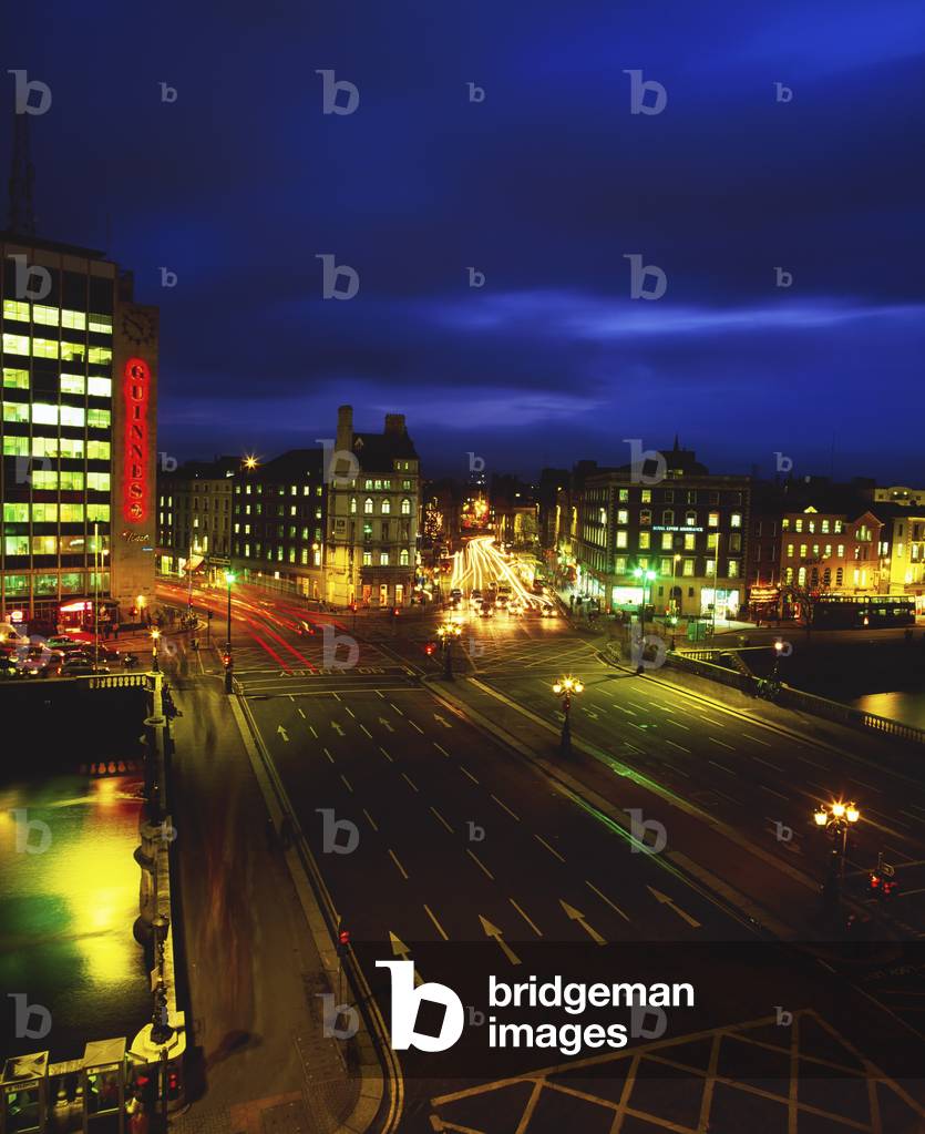 Dublin, Co Dublin, Ireland; O'connell Bridge Illuminated At Night (photo)