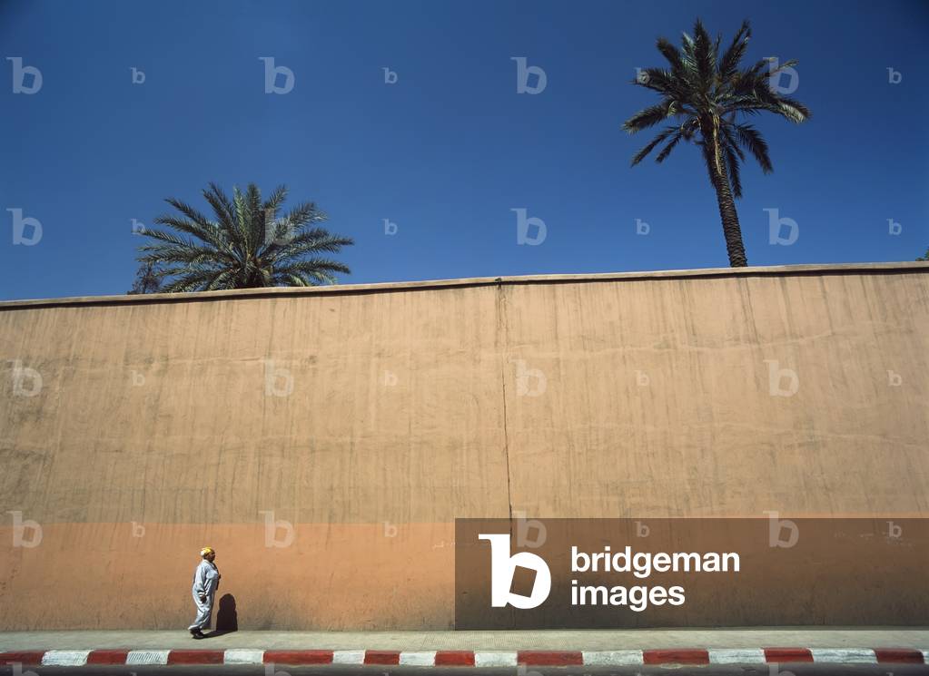 Woman Walking on Street Next to Wall (photo)