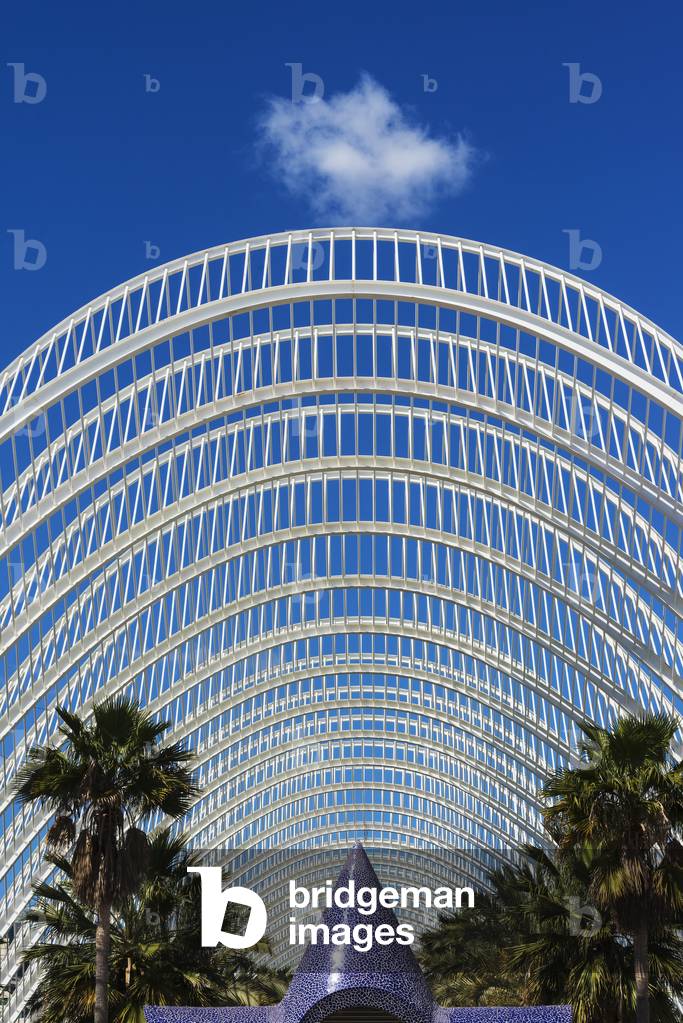 View of Umbracle, Sculpture and Palm Trees in Ciudad De Las Artes Y Las Ciencias (City of Arts and Sciences), Valencia, Spain (photo)