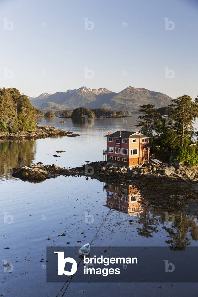 Small island with a residential home, Sitka, Southeast Alaska, Summer (photo)