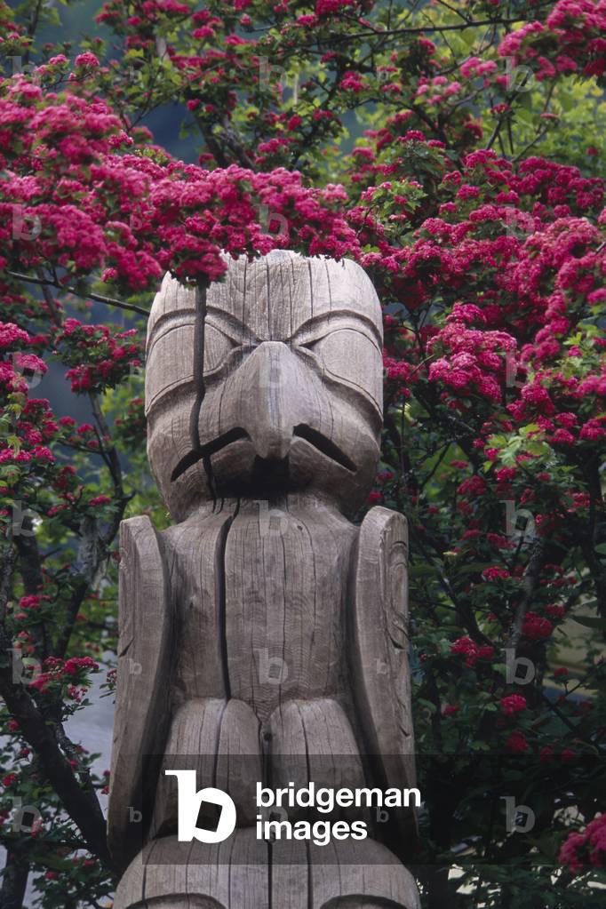 Totem Pole Surrounded By Flowers Juneau Southeast Ak Summer (photo)