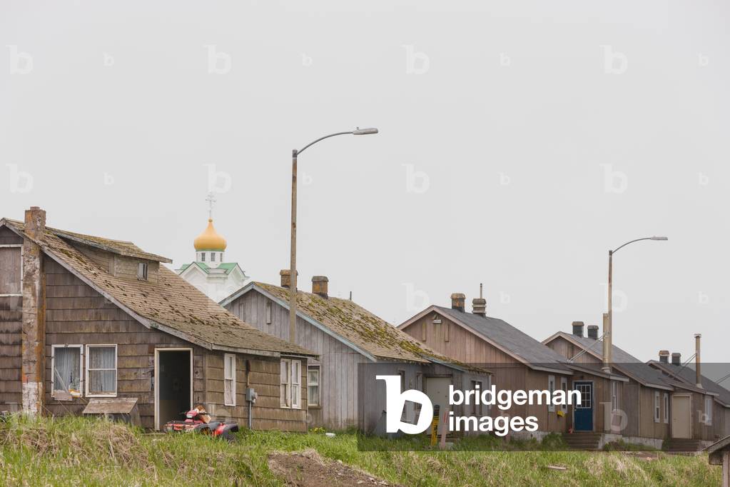 Wood houses on a street in downtown St, Paul, St, Paul Island, Southwestern Alaska, USA, Summer (photo)