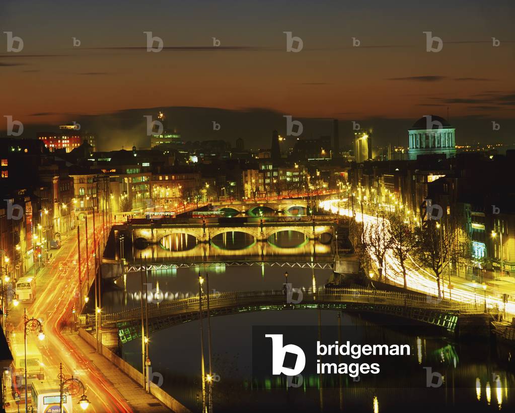 Dublin, Co Dublin, Ireland; View Of The River Liffey At Nighttime (photo)