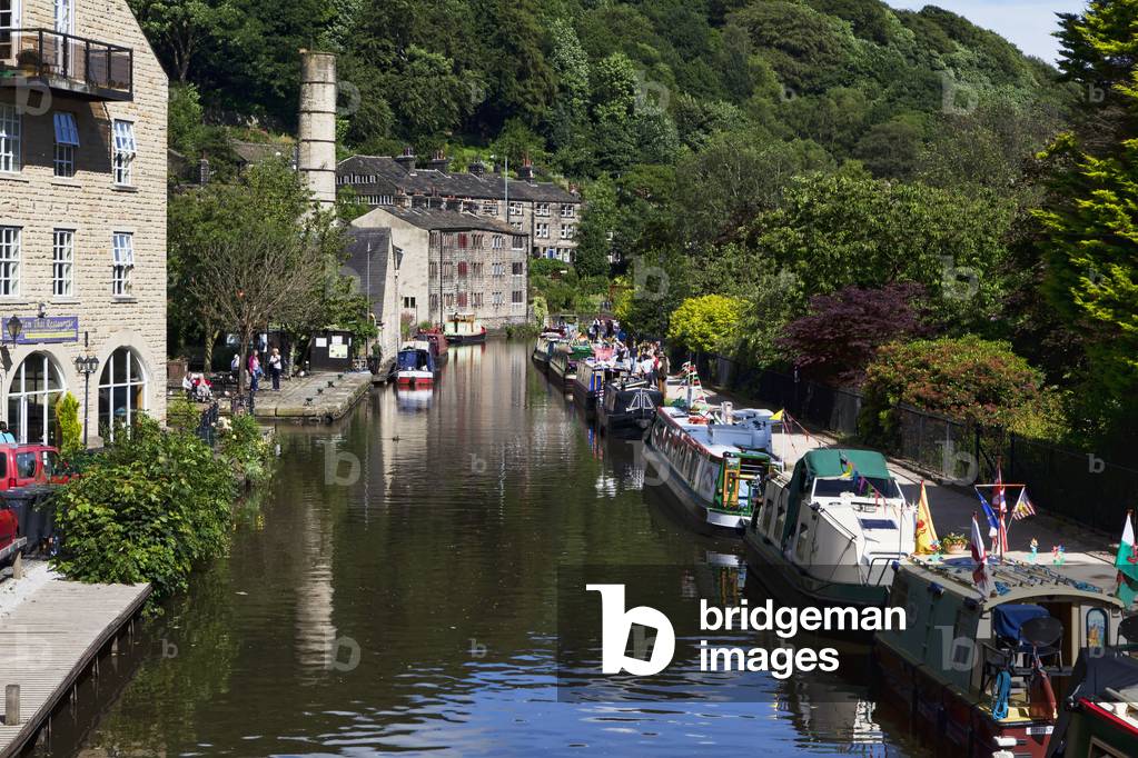 Canal boats, Hebden Bridge, Yorkshire, England, UK  (photo)