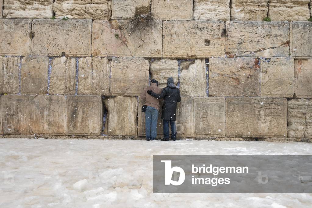 Israel, Western Wall, Jerusalem, 2013, January 10, Two pilgrims praying by wall (photo)