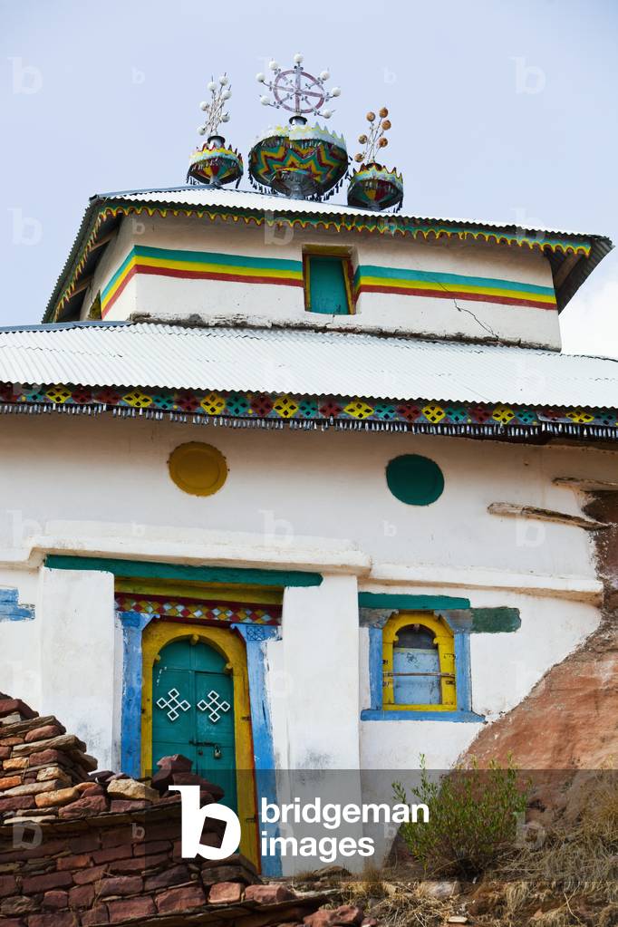Church building with colourful painted trim, Tigray region, Ethiopia (photo)